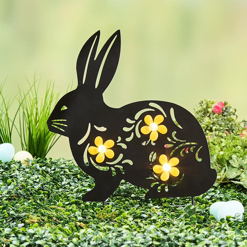 Solar Spring Silhouette Garden Stake With Flowers - Bunny or Butterfly - Image 3