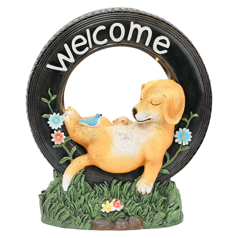 Solar Welcome Dog Statue Garden Decor - Image 2