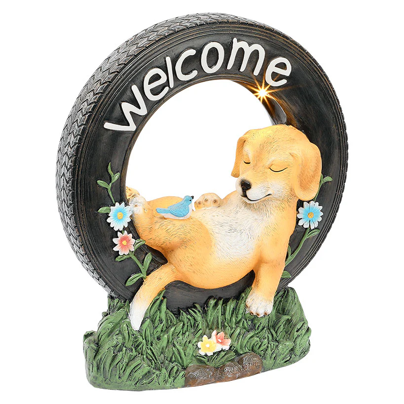 Solar Welcome Dog Statue Garden Decor - Image 3