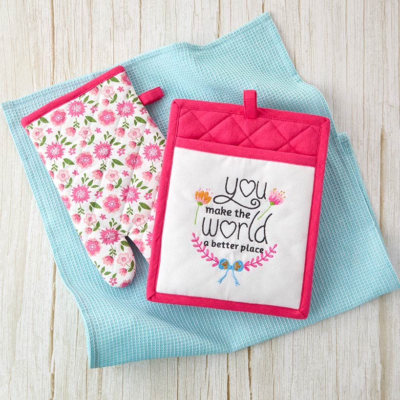 Spring Mother's Day Gift Set Oven Mitt, Pot Holder, and Kitchen Towel - Image 2