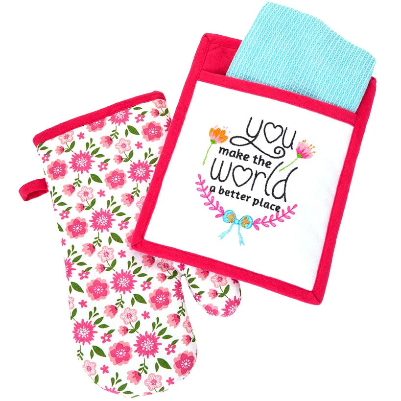 Spring Mother's Day Gift Set Oven Mitt, Pot Holder, and Kitchen Towel - Image 4