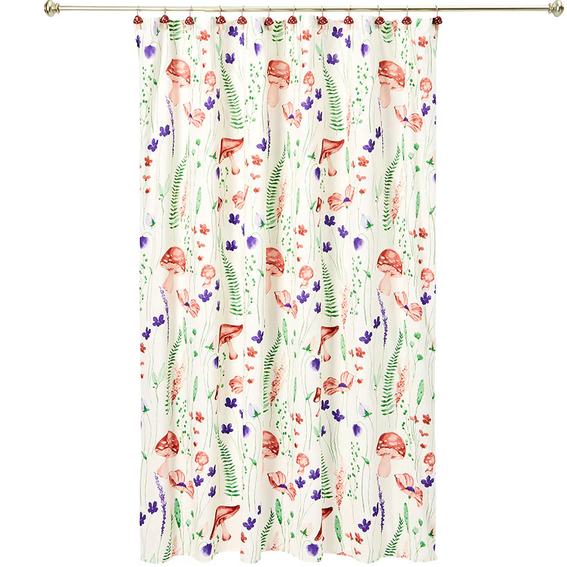 Spring Mushroom Shower Curtain, Bath Rug, Hand Towels, Valance or Hooks - Image 2