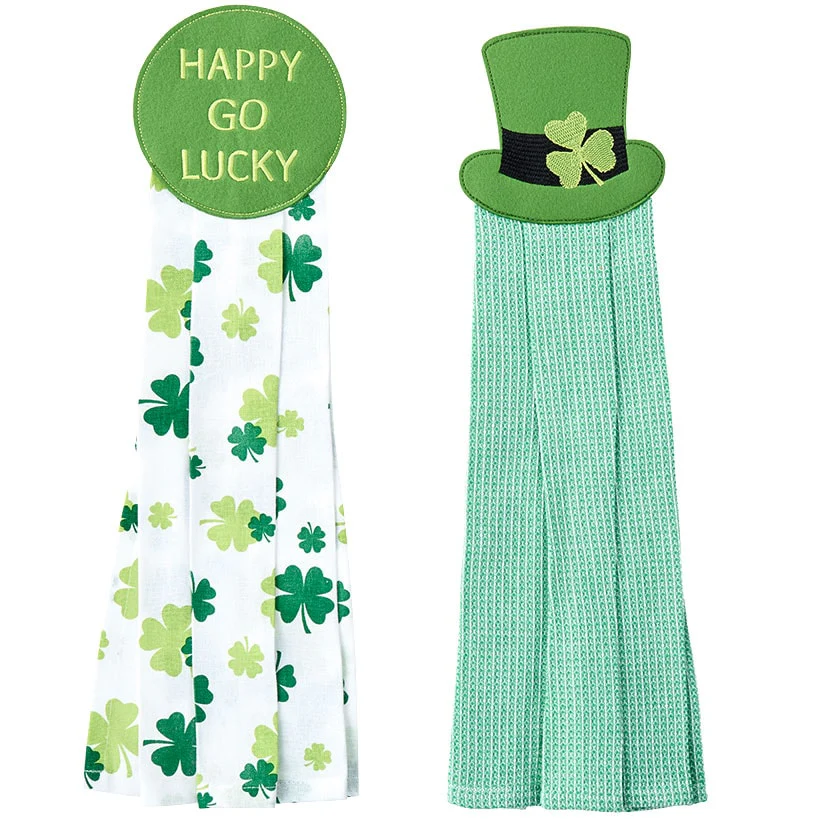 St Patrick's Day Kitchen Tie Towels Happy Go Lucky Set of 2 - Image 3