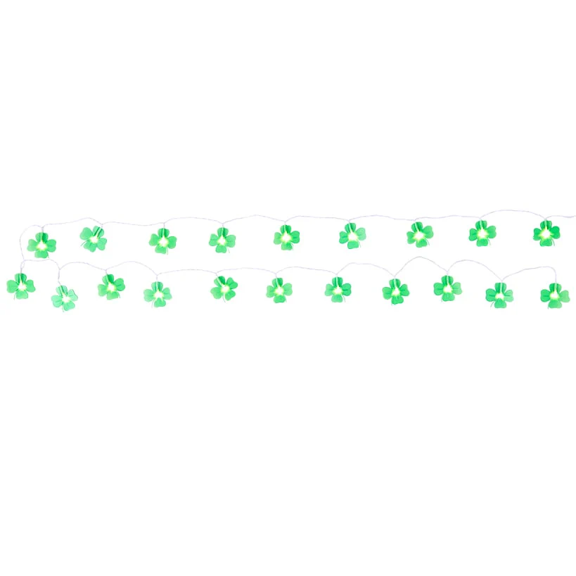 St Patrick's Lighted Green Shamrock Garland - Battery Operated - Image 4