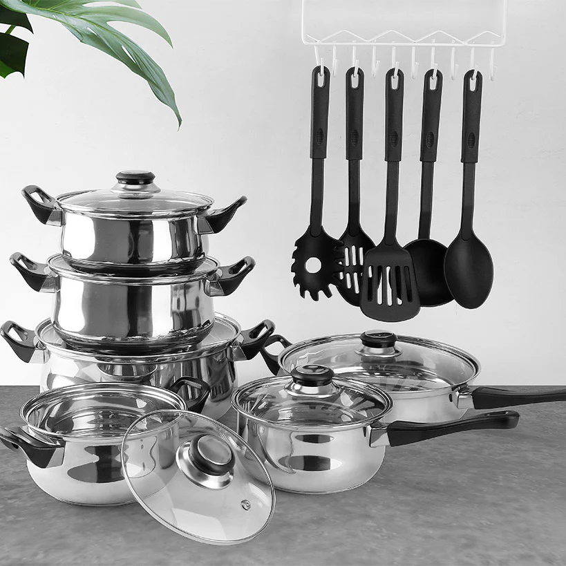 Stainless Steel Cookware Set with Utensils - 17-Pc.