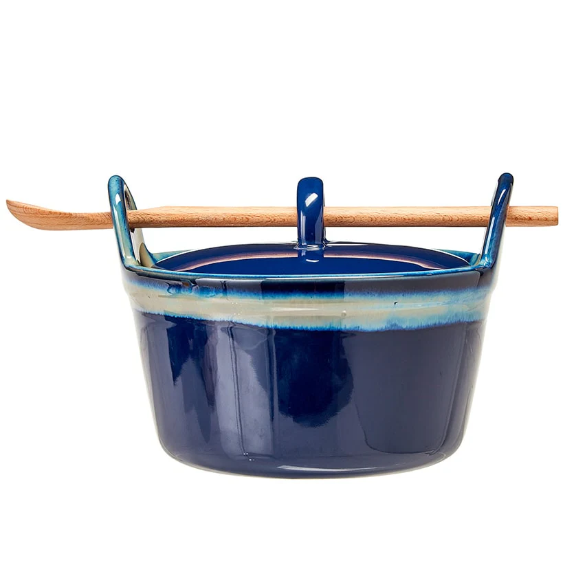 Stoneware Casserole Dish with Wooden Spoon - Image 2