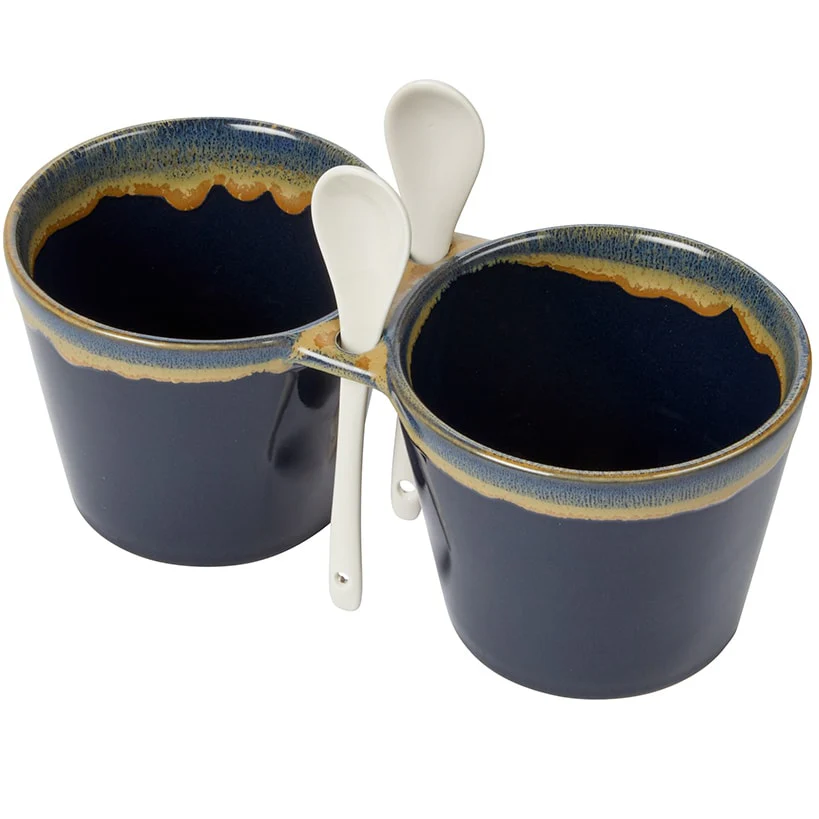 Stoneware Double Bowl with Spoon - Image 3
