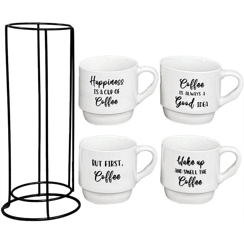 Stoneware Stackable Coffee Mug Set with Stand