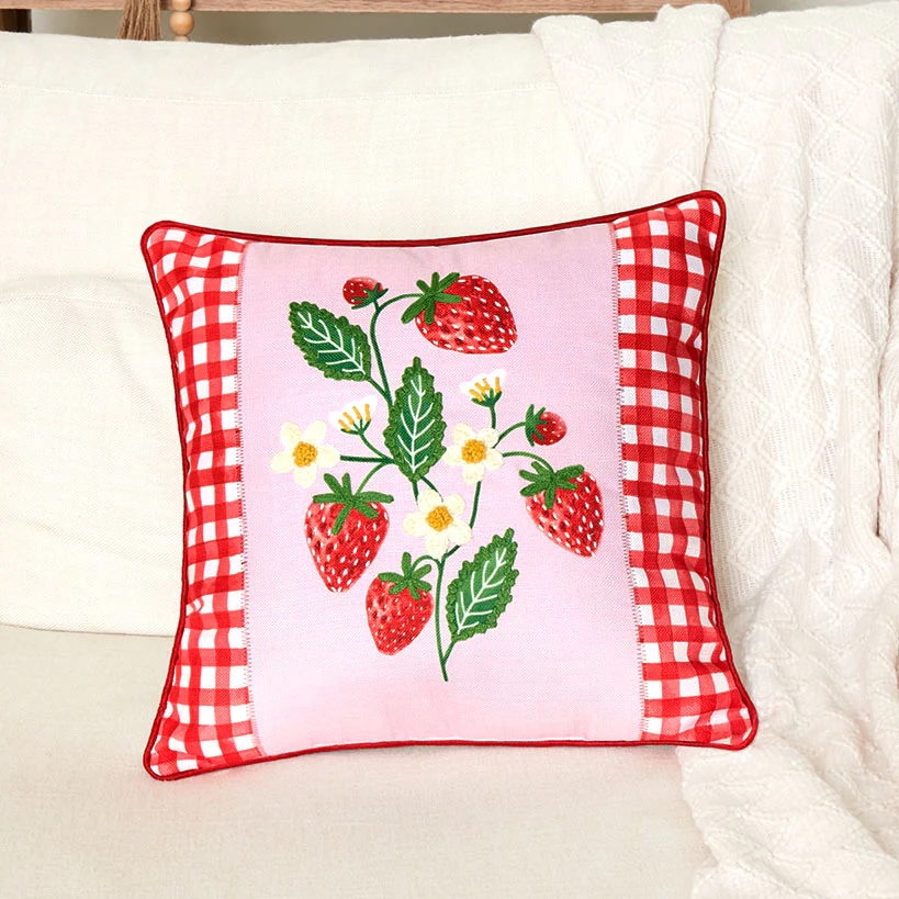 Strawberry Garden Embroidered Decorative Pillow - Image 2