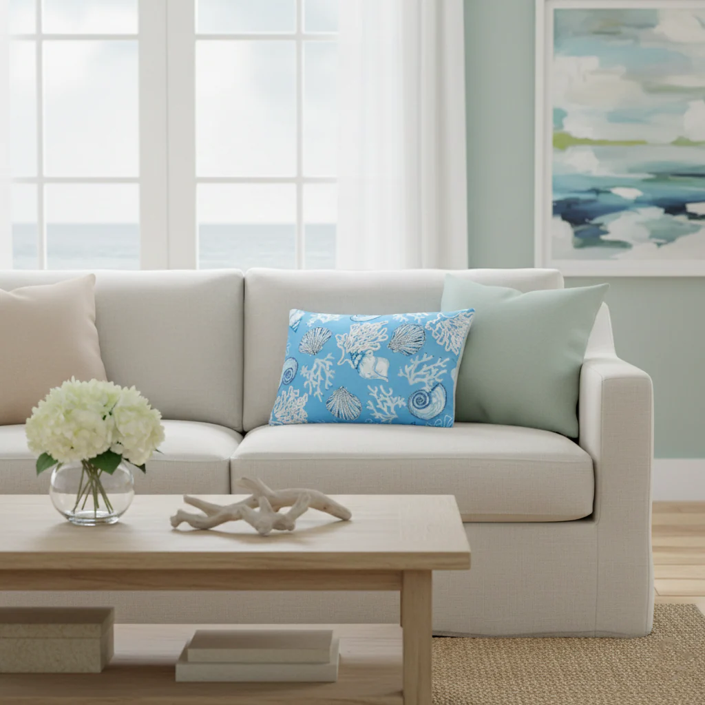 Summer Beach Themed Embroidered Decorative Pillow - Image 2