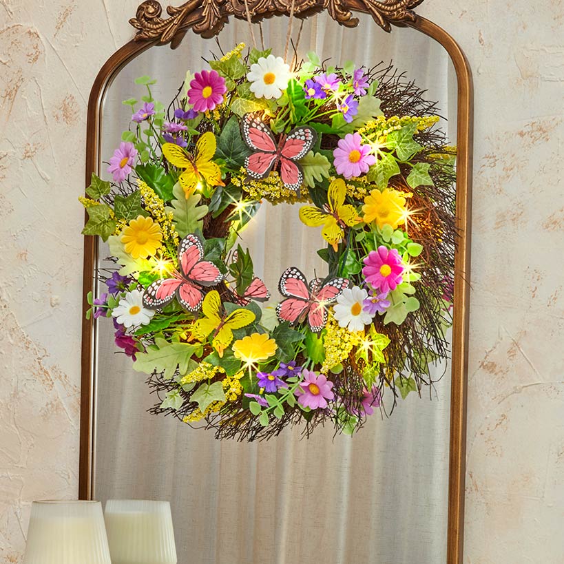 Summer Butterfly and Flower Lighted Wreath or Garland-Seasonal Decor - Image 3