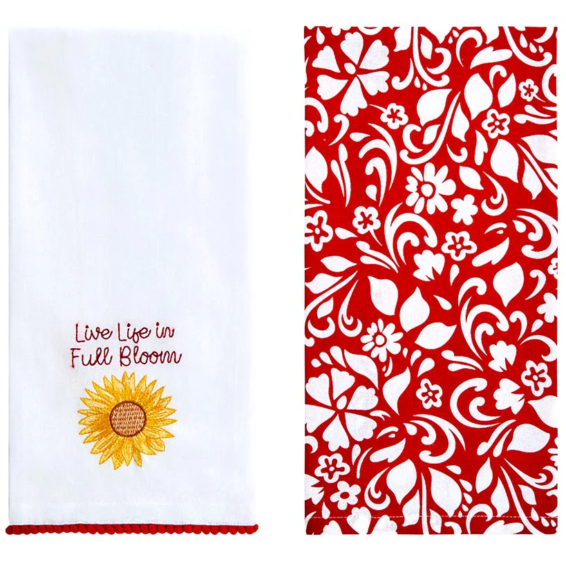 Summer Floral Embroidered Kitchen Towels, Set of 2 - Image 2