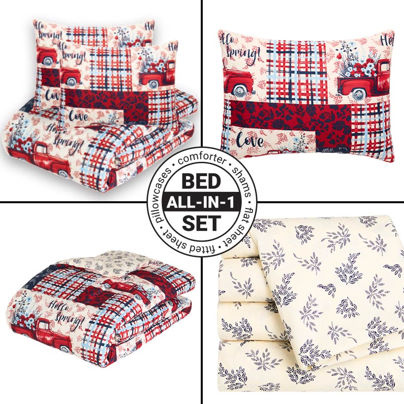 Summer Plaid Truck Complete Comforter Set with Sheets - Image 8