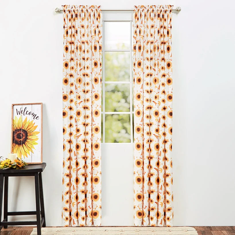 Sunflowers and Gnomes Window Panel 50" x 84"
