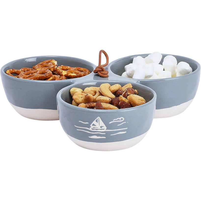 Triple Serving Bowl in Stoneware - Lake or Ocean - Image 4