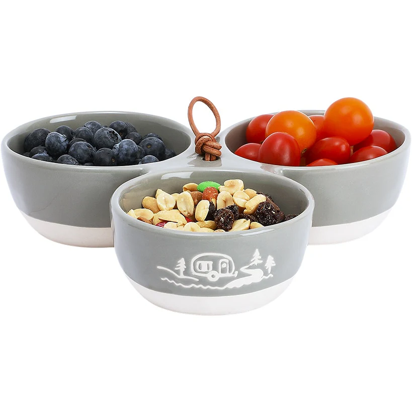 Triple Serving Bowl in Stoneware - Lake or Ocean - Image 5
