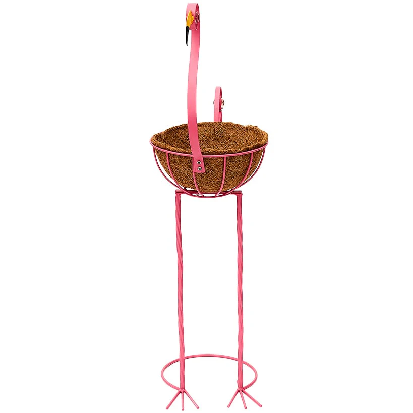 Tropical Flamingo Metal Planter Stand with Basket - Image 4
