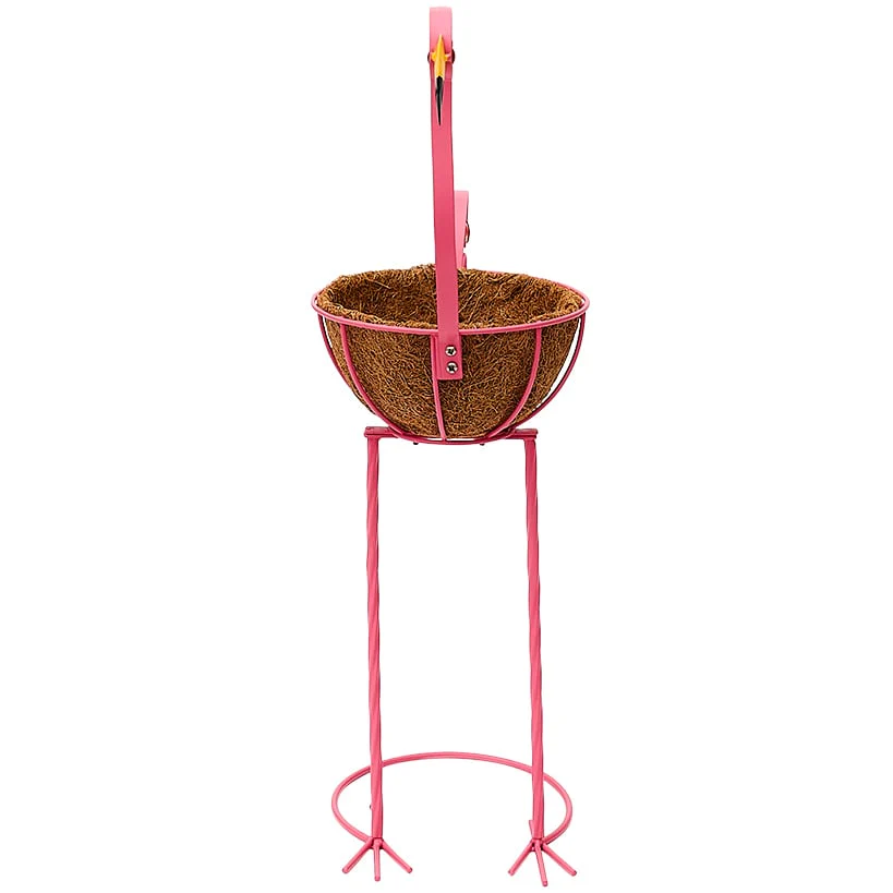 Tropical Flamingo Metal Planter Stand with Basket - Image 5