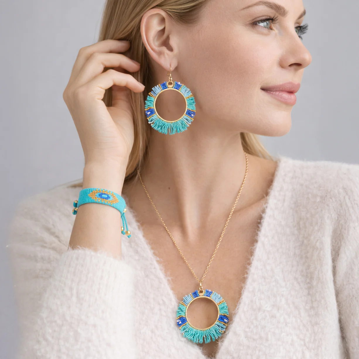 Turquoise Fringe Beaded Jewelry - Image 3