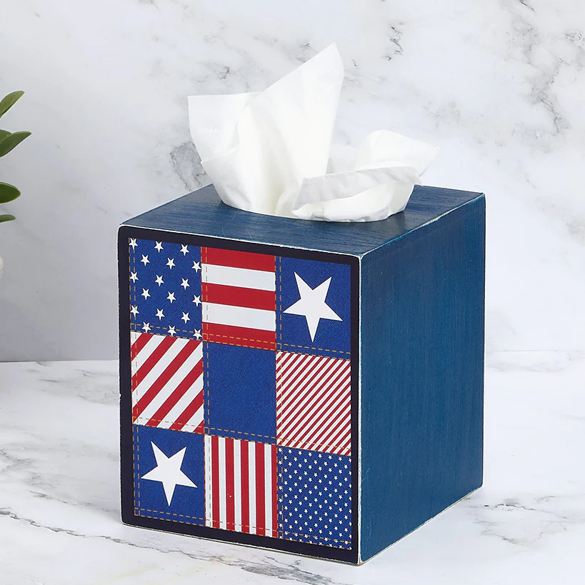 United States of Plaid American Flag Bathroom Tissue Box Holder