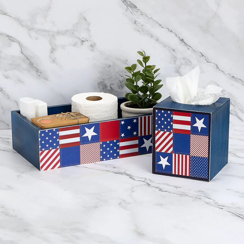 United States of Plaid American Flag Bathroom Tissue Box Holder - Image 3