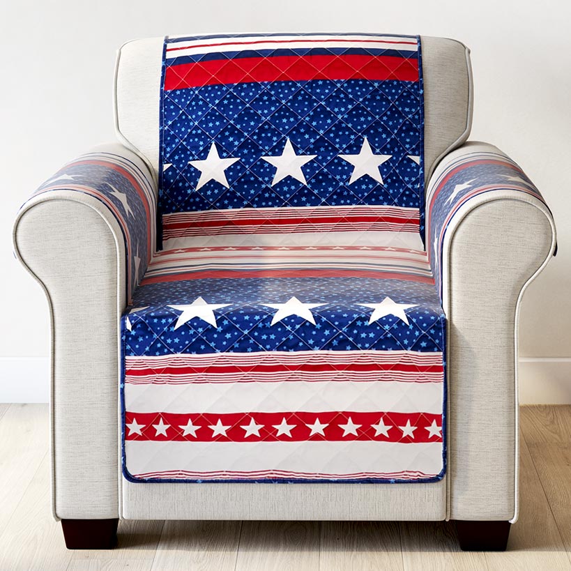 USA Stripe Quilted Furniture Cover Chair Sofa Loveseat - Image 5