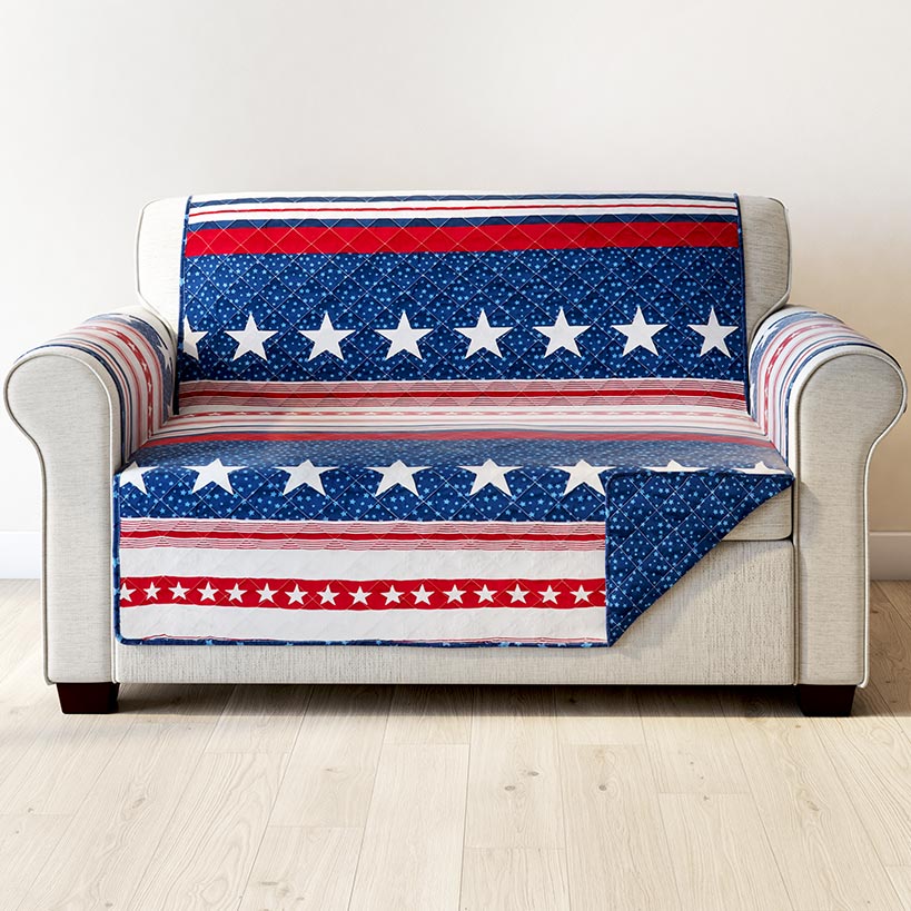 USA Stripe Quilted Furniture Cover Chair Sofa Loveseat - Image 6