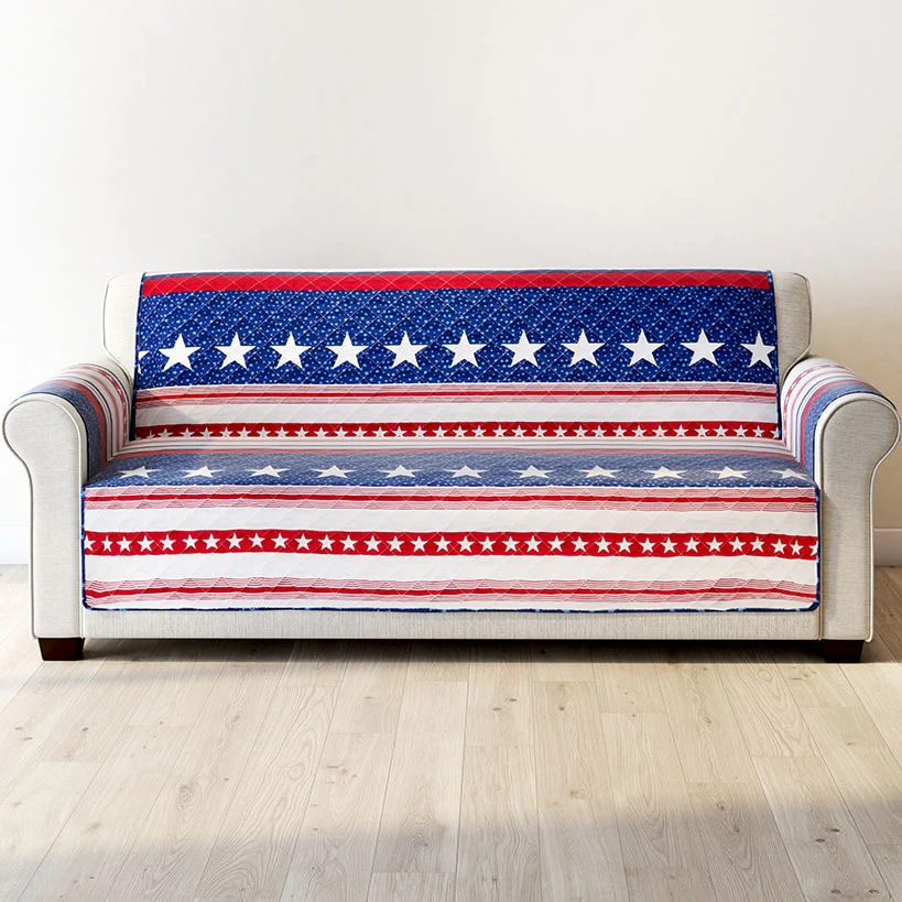 USA Stripe Quilted Furniture Cover Chair Sofa Loveseat - Image 7