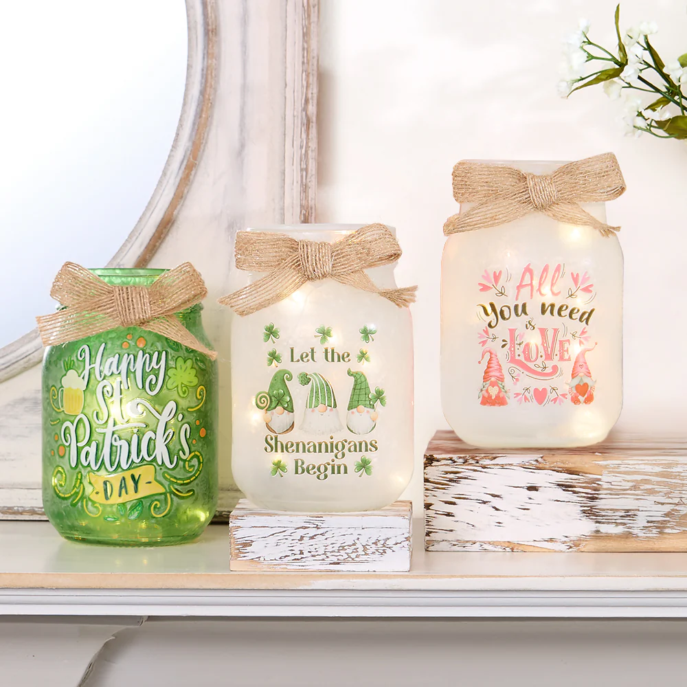 St Patrick's or Valentine's Fairy Light Mason Jar Décor - Image 2