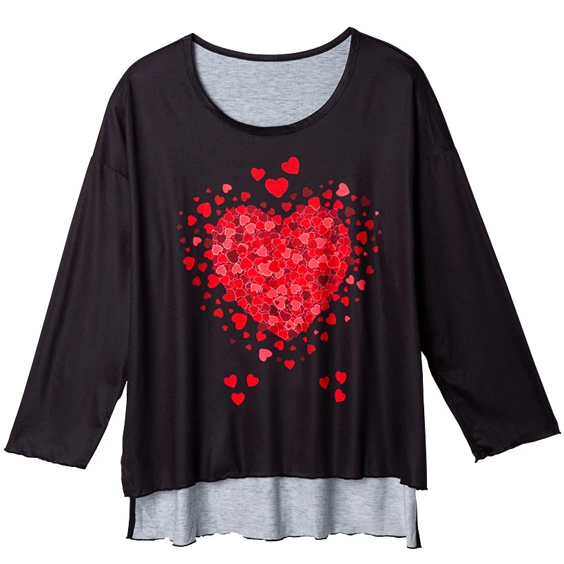 Valentine's Day Heart Long Sleeve T Shirt Black - Image 2
