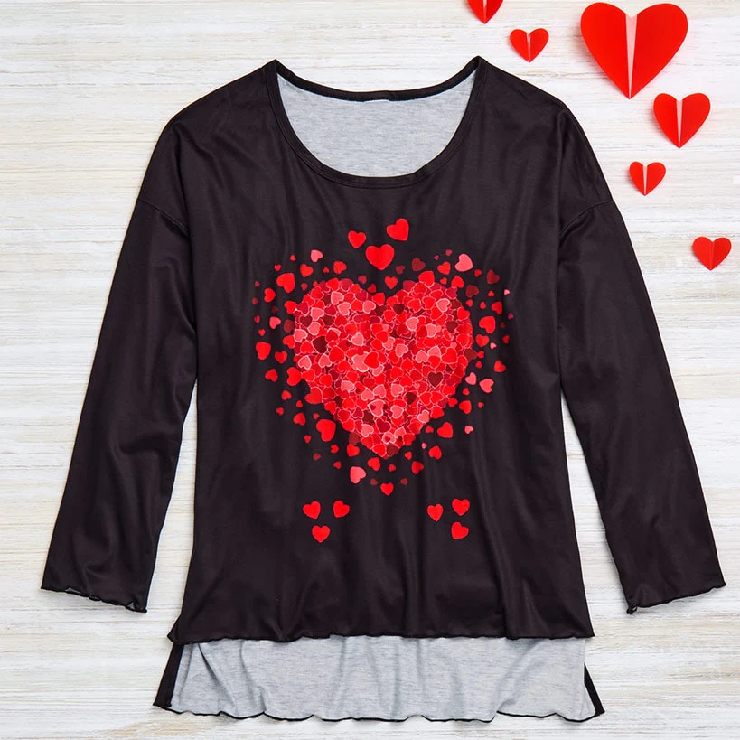 Valentine's Day Heart Long Sleeve T Shirt Black - Image 3