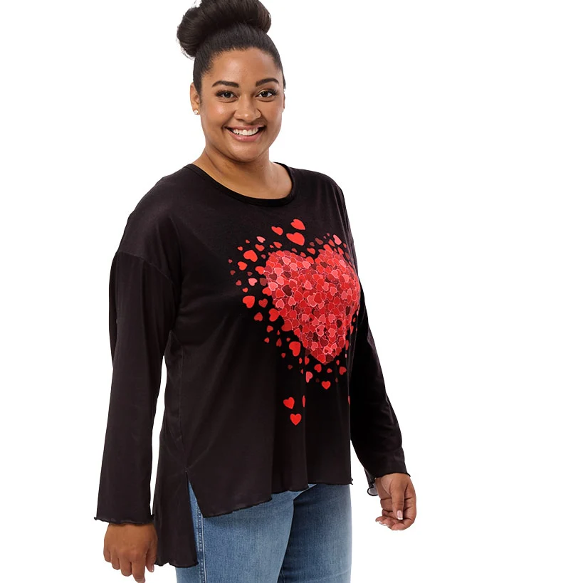Valentine's Day Heart Long Sleeve T Shirt Black - Image 4