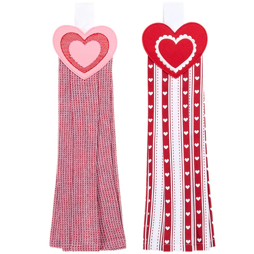 Valentine's Day Kitchen Tie Towels Hearts Set of 2 - Image 3