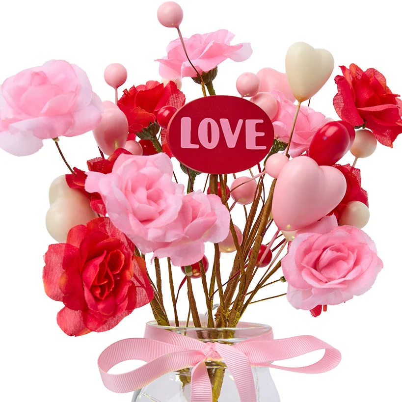 Valentine's Fairy Light Vase With Heart and Flower Bouquet - Image 2