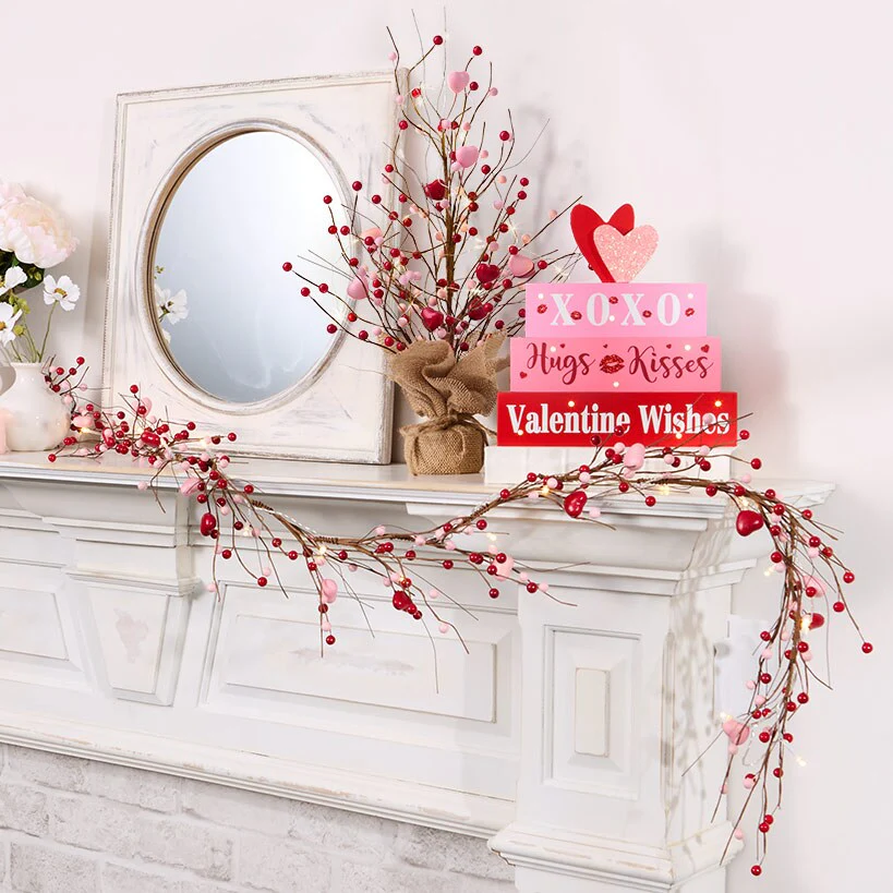 Valentine's Lighted Stacked Pink And Red Block Sign With Message - Image 2