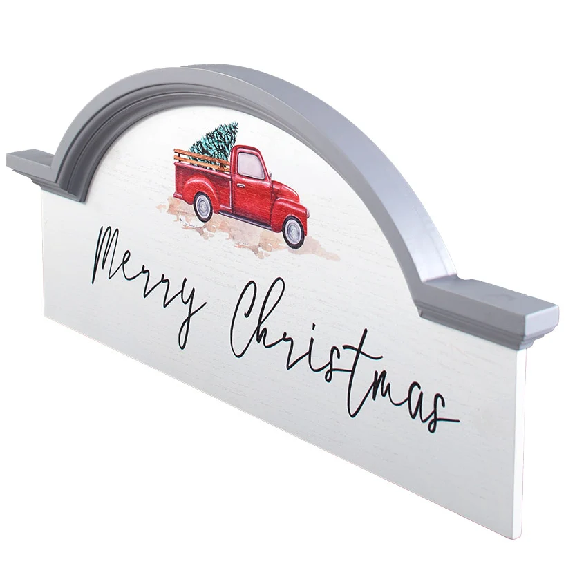 Vintage Red Truck Holiday Wooden Arched Wall Decor - Image 2