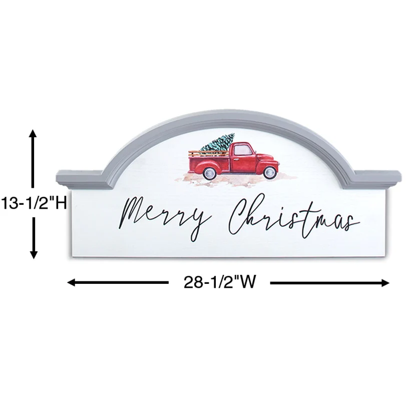 Vintage Red Truck Holiday Wooden Arched Wall Decor - Image 4