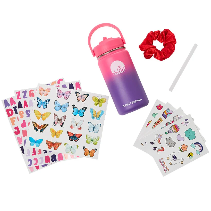 Water Bottle with Hair Scrunchie and Stickers Matching Gift Set - Image 3