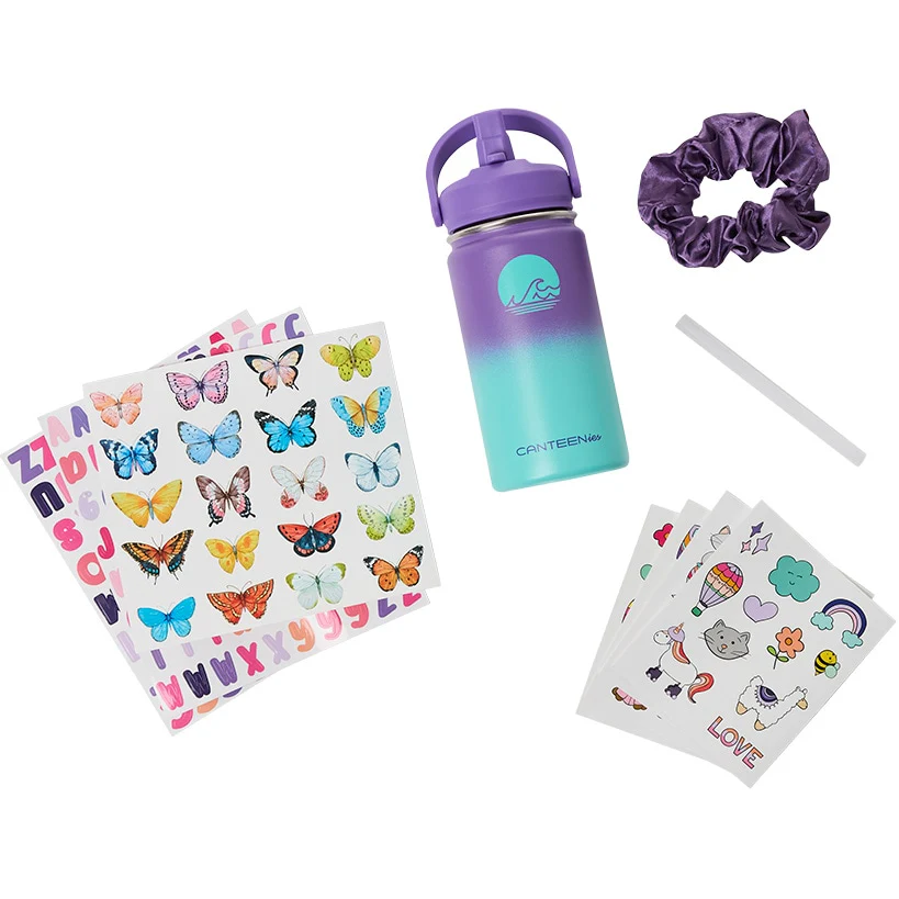 Water Bottle with Hair Scrunchie and Stickers Matching Gift Set - Image 4