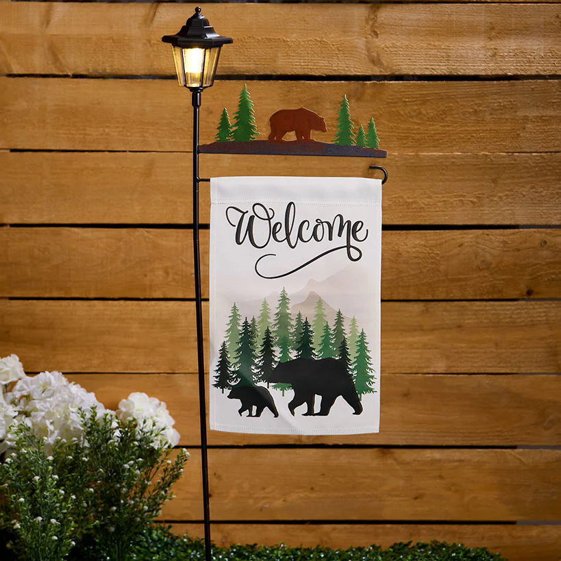 Welcome Flag Lodge Themed With Pole And Lighted Lantern Bear Or Deer - Image 2