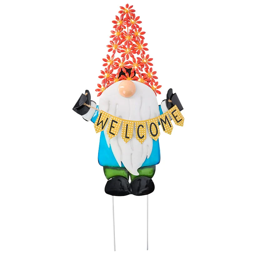 Welcome Gnome Garden Stake With Solar Flower Hat - Image 3