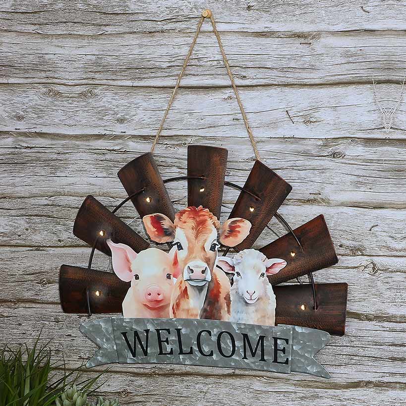 Welcome Windmill Sign With Farm Animals And LED Lights Hanging Decor - Image 3