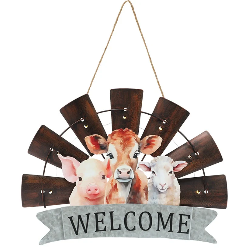 Welcome Windmill Sign With Farm Animals And LED Lights Hanging Decor - Image 4