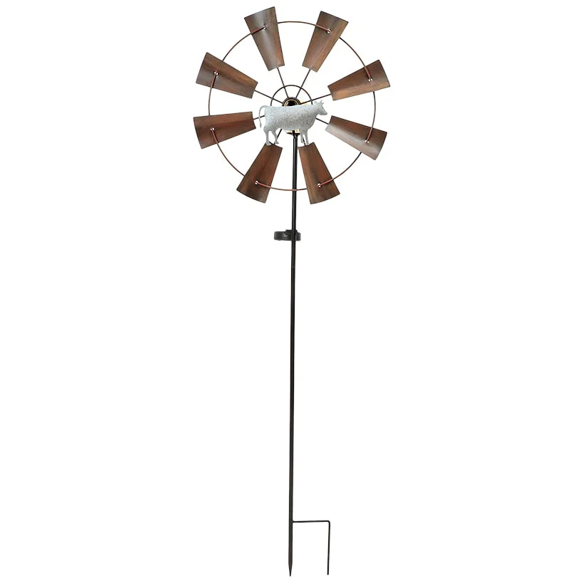 Wind Spinner Country Windmill With Cow Motif Garden Stake - Image 3
