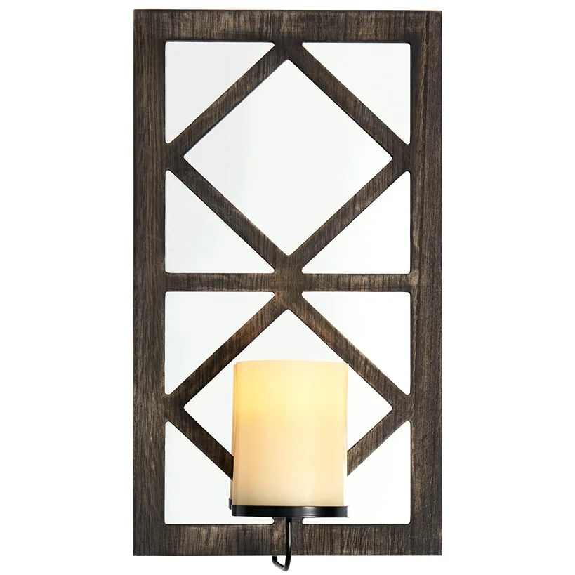 Windowpane Mirror Wall Sconce With Candle - Black, Natural, or White - Image 10