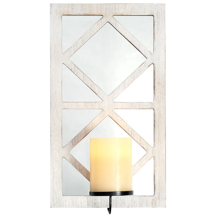 Windowpane Mirror Wall Sconce With Candle - Black, Natural, or White - Image 11
