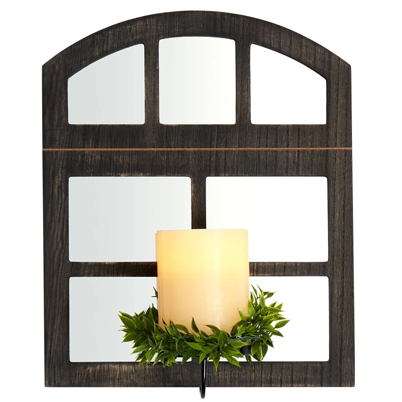 Windowpane Mirror Wall Sconce With Candle - Black, Natural, or White - Image 13