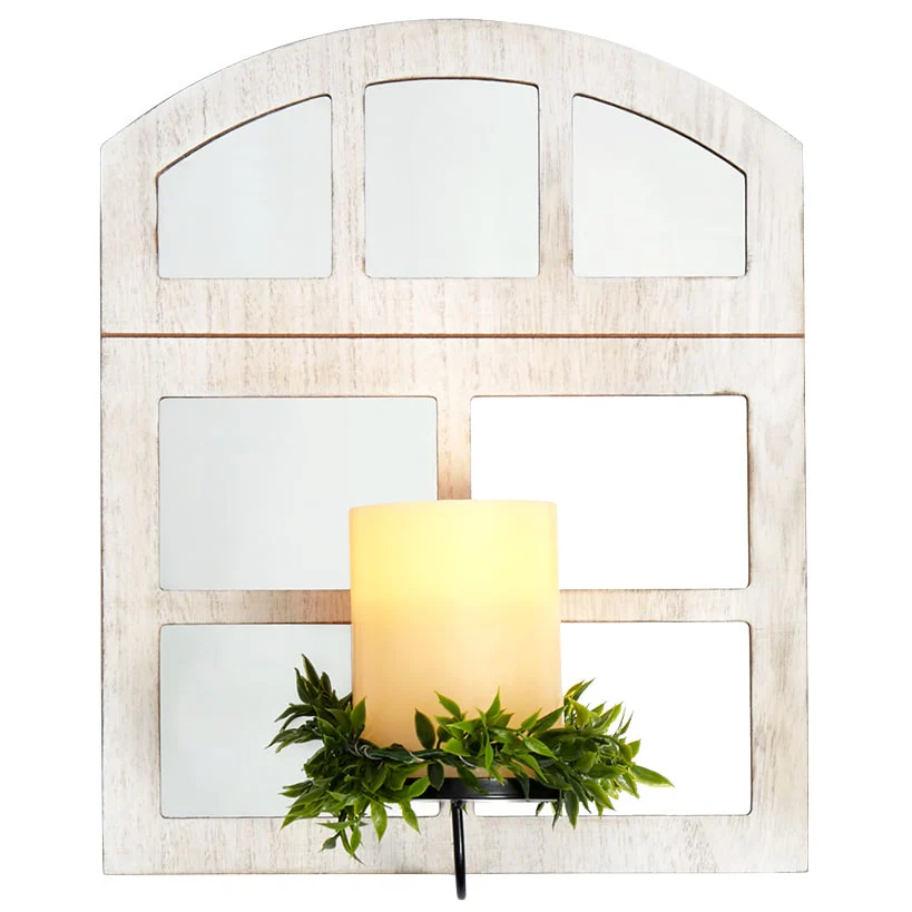 Windowpane Mirror Wall Sconce With Candle - Black, Natural, or White - Image 14