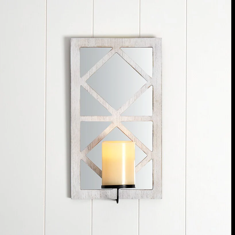 Windowpane Mirror Wall Sconce With Candle - Black, Natural, or White - Image 5