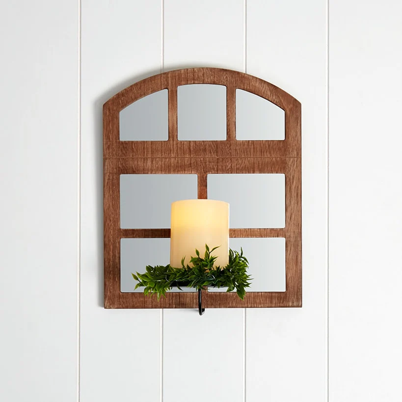 Windowpane Mirror Wall Sconce With Candle - Black, Natural, or White - Image 6